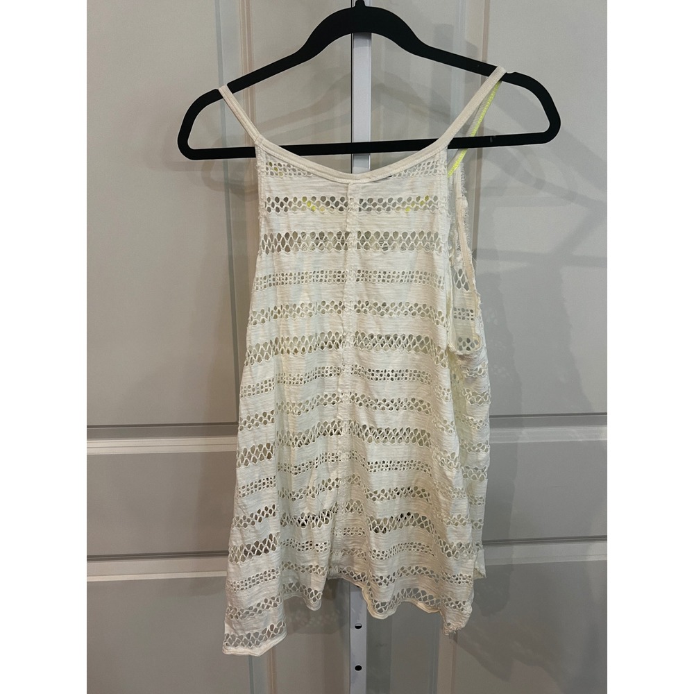 Free People We The Free Ivory Crochet Knit Tank Top Distressed Boho Neon Medium - Picture 3 of 7